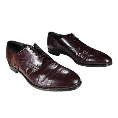 Vtg ET Wright Shoes Men Sz 14D Burgundy Oxford Cap Toe Leather Dress 90s Classic