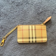 Burberry Plaid Zip-Around Card Wallet with Key Ring Beige Brown Black Red