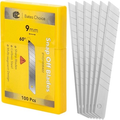 Bates- Snap Off Blades, 100 pcs, 9mm, 60 Degree, Carbon Steel Razor Blades, Razo