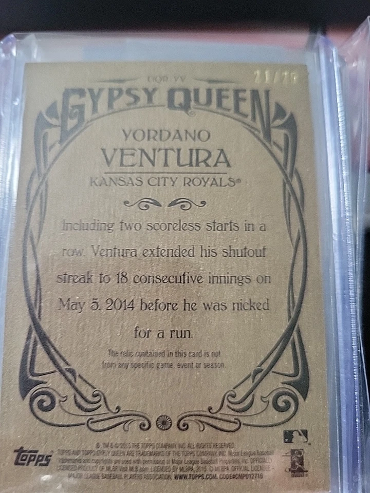 2015 Topps Gypsy Queen Relics Gold 21/25 Yordano Ventura #GQR-YV Royals - Image 2 of 2