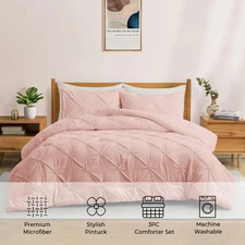 3 Piece Pintuck Pinch Pleat Comforter Set, Bedding Set for