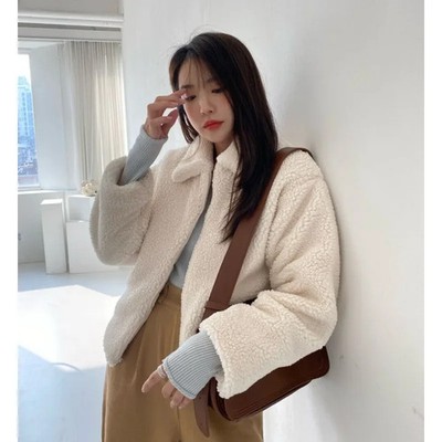 Plus Size Korean Style Short Thickened Lamb Fur Collar Casual Jacket Cotton Coa