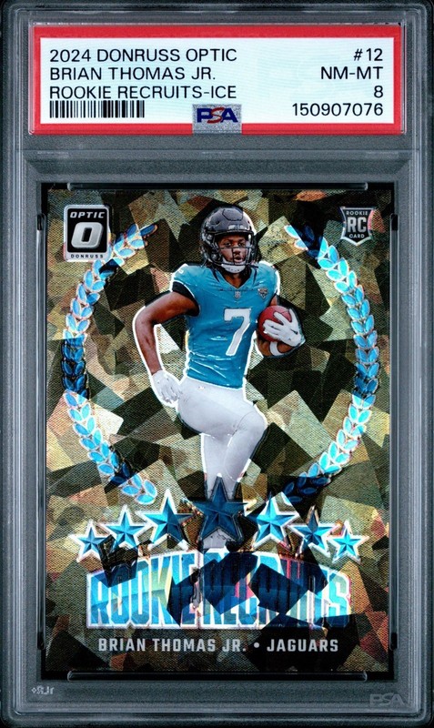 2024 Panini Donruss Optic Brian Thomas Jr. Rookie Recruits Ice Prizm 8/15 PSA 8!