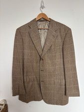 Polo Ralph Lauren Mens 42R Wool Silk Blazer Brown Glen Plaid Sport Coat Jacket