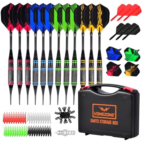 Darts Plastic Soft Tip, Professional Dart Set, 12Pcs 18Gram with 120 Extra 