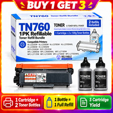 TN760 Refillable Toner Cartridge for Brother HL-L2350DW MFC-L2710DW  2 Refills