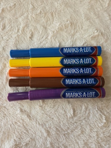 Lot 5 Vintage Markers Marks-A-Lot Broad Tip Permanent Blue Yellpw Orange Purple