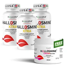 Hallosmine EXTRA Diosmin + FREE Cream for Veins 03 Bottles 180 Caps + Cream 4 oz