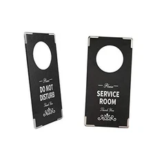 Do Not Disturb Sign 2 Packs, 4" × 8" Please Service Room Sign For Hotel black