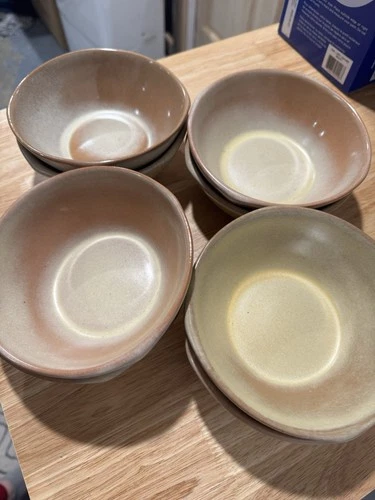Vintage 1950s Frankoma Soup Bowl Pottery Dish Dessert Gold. Set of 4.