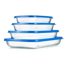 NutriChef 4 Sets of High Borosilicate Rectangular Glass Bakeware w/ PE Lid(Blue)