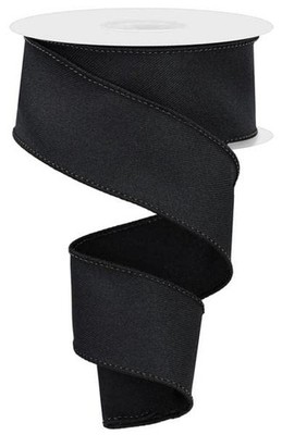 Solid Diagonal Weave Wired Edge Ribbon 1.5 Inch Black Craft Decor 10 Yards