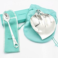Vintage Tiffany & Co Sterling Leaf Dish Baby Spoon W/Pouch Lot of 2 #S5761-4