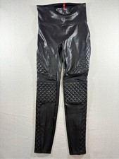 Spanx Faux Leather Quilted Moto Leggings Size Small S/P Very Black