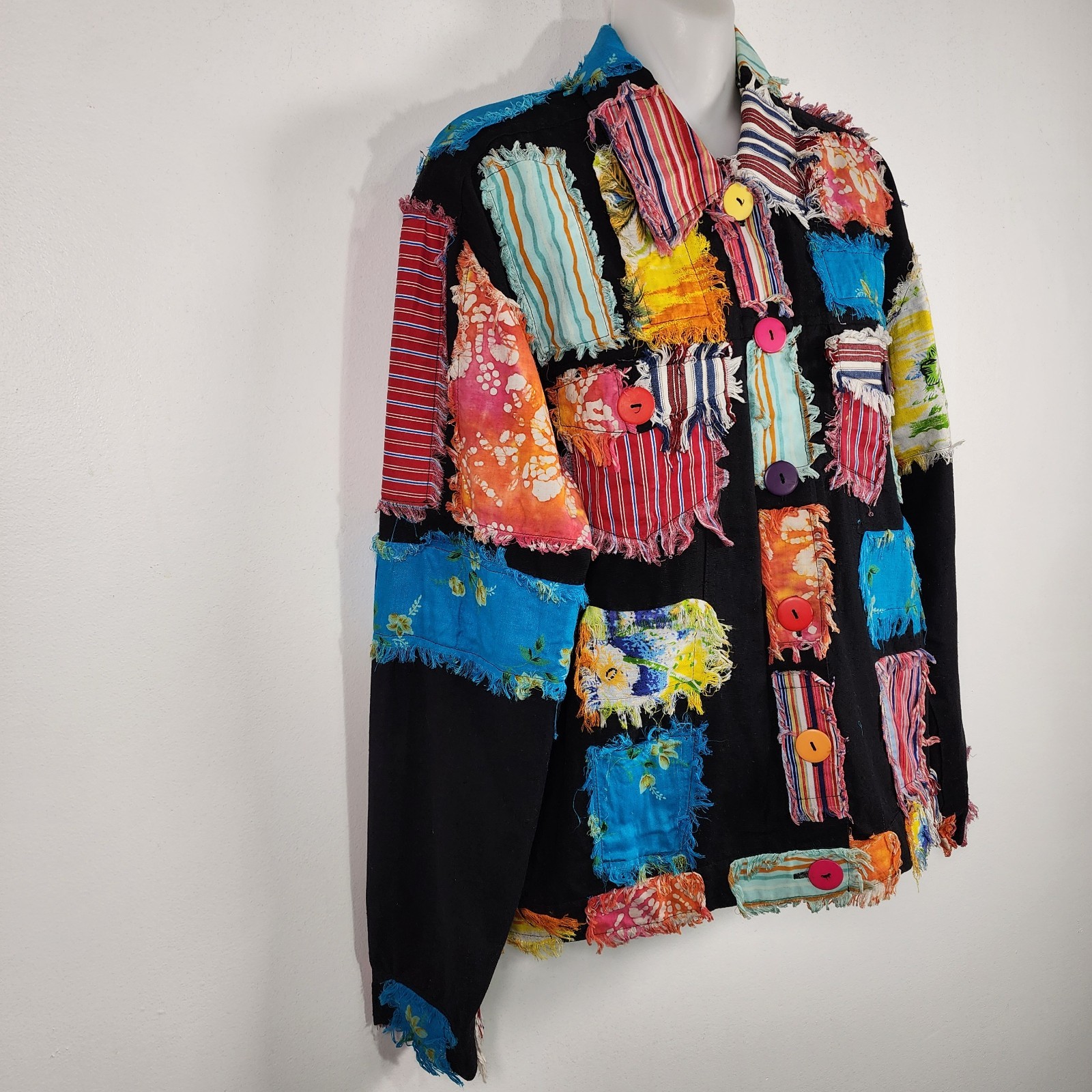 Vtg New Direction Patchwork Jacket Black Cotton B… - image 4