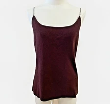 Vintage Y2K Kenar Silk Blend Tank Top Women’s XL Brown Ribbed Chain Straps Vamp