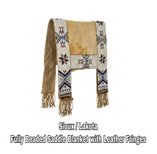 Manta de silla de montar Sioux Lakota indio nativo americano piel de búfalo con cuentas hecha a mano
