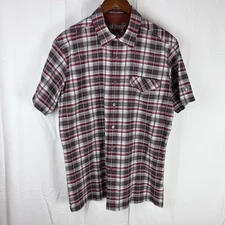 Kuhl Short Sleeve Mens Medium Button Up Plaid Red Multicolor Shirt Textured