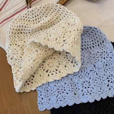 Ladies Crochet Mesh Hat Japan Style Retro Turban Knit Cap Breathable Summer
