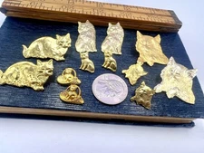 12 Gold Tone Cat Kitten Buttons Shank Back Novelty Sewing Craft Supplies Lot