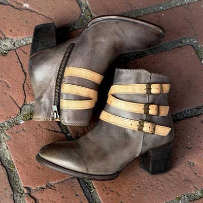 Bed|Stu Begin Cobbler Series Boots Women’s 8.5 Gray Distressed Leather Ankle Zip - Image 1 of 4