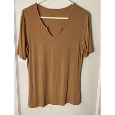 Womens XL Ribbed V Neck T Shirt Casual Short Sleeve Top