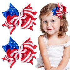 250 Anniversary 4th of July Jumbo Bow Hair Clips 5.9 Inch American Flag Alligato