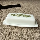 Vintage 70's Pyrex Green Spring Blossom Crazy Daisy 7 inch Butter Dish- USA