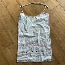 Vintage Handmade Bunny Rabbit Embroidered Baby Bib White Pink