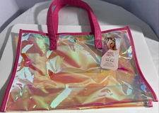 Paris Hilton Pink Beach Tote Bag Women Gorgeous Iridescent Clear Travel TSA