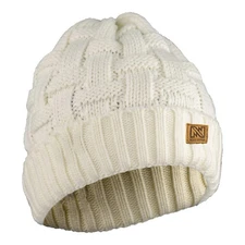Mobile Warming Heated Cable Knitted Beanie Unisex Cream One Size
