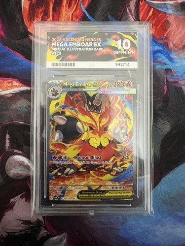 Mega Emboar EX SIR  273/217 Ascended Hero’s Pokemon Ace 10 PERFECT SUBGRADES!