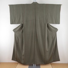 Komon kimono Silk Chirimen Striped pattern Green 59.8inch Women's