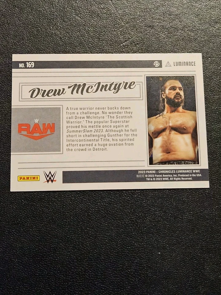 2023 Panini Chronicles Luminance WWE Drew McIntyre Blue Parallel /99 Wrestling - Image 3 of 4