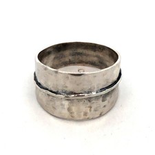 Designer 925 Sterling Silver Hammered Textured Wide Band Ring