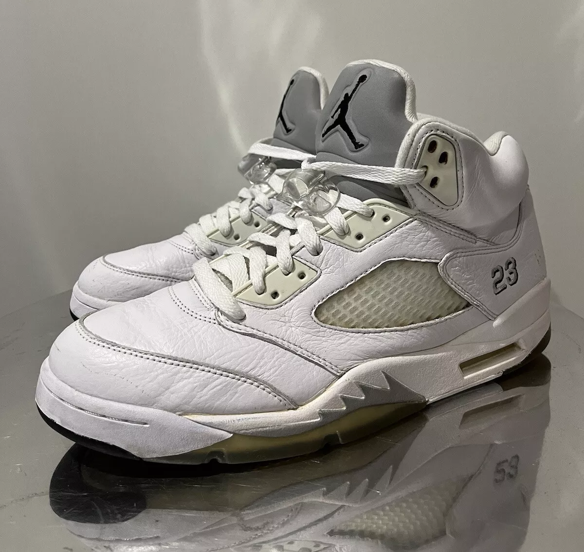 Air jordan 5 white metallic silver sale