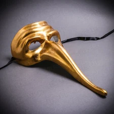 Gold Classic Zanni Long Nose Venetian Mardi Gras Full Face Masquerade Mask