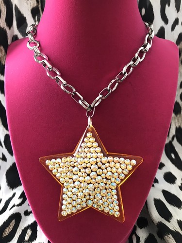 Luly Lu "Satellite" HUGE Yellow Lucite Star Swarovski AB Stellar Necklace