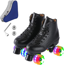 Roller Skates for Men and Women, Black Derby Roller Skates with 4 Shiny Wheel, C