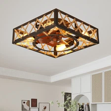 18'' Industrial Ceiling Fan Light Kit Farmhouse Rattan Caged Rustic With Remote