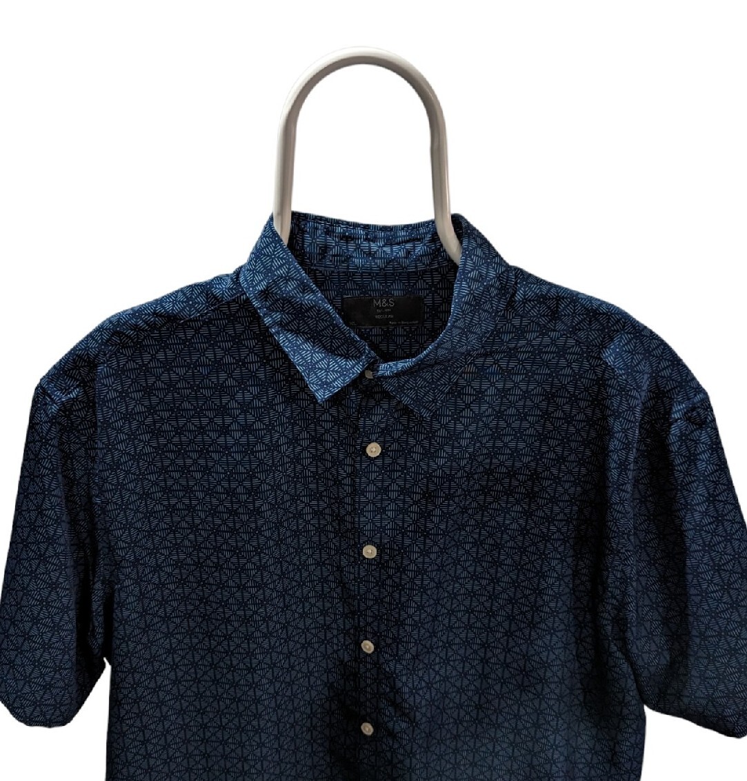 M&S Men's Button Up Long Sleeve Shirt Size XL Tailored Fit Green Check