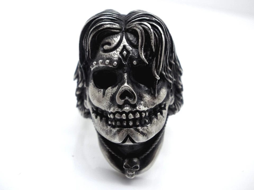 Sugar Skull Men's Ring , Skull Men's Sterling Silver Ring, sizes US 7 - 14 - Image 4 of 4