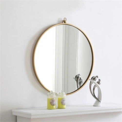 Elegant Decor Rowan 24" Round Metal Frame Hooked Mirror in Brass - Picture 5 of 9