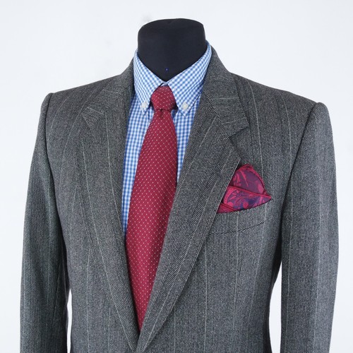 Mens Vintage Striped Grey Blazer 40R UK Size Wool Sport Coat Jacket - Picture 10 of 12