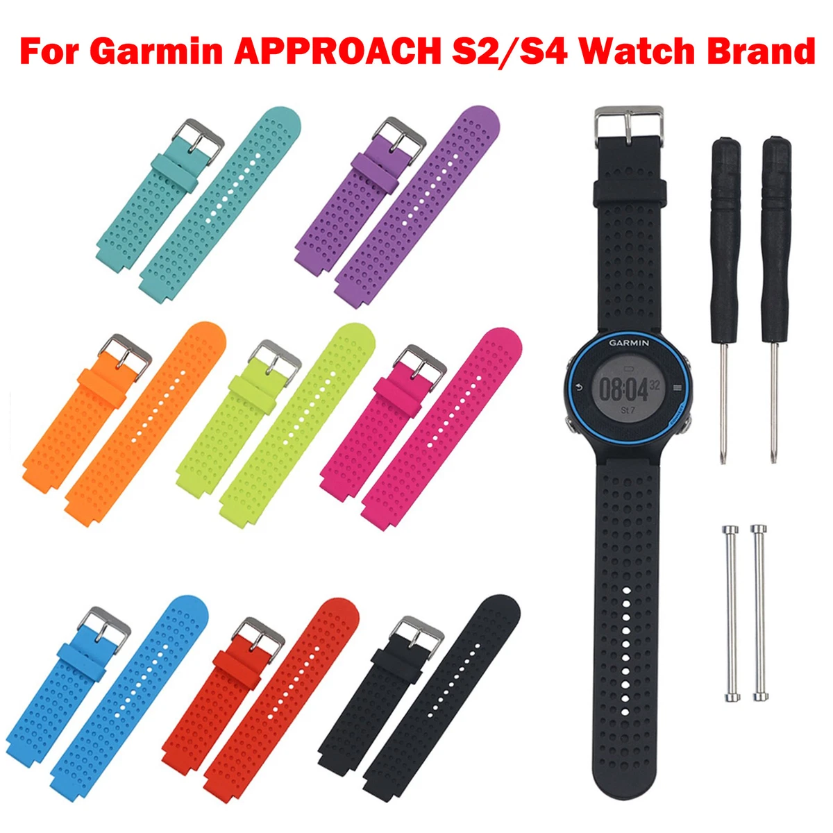 For Garmin APPROACH S2 S4 Watch Silicone Watch Band Strap With Pins Tools