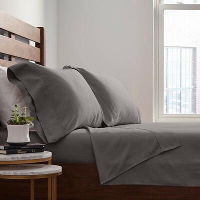 Rivet Cotton Tencel Bed Sheet Set, Soft & Breathable, Queen, Graphite  -NEW-