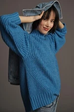 NWT Anthropologie Blue The Dakotah Oversized Turtleneck Sweater by Maeve, SMALL