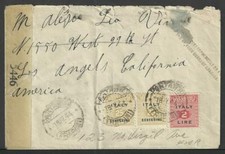 storia postale busta affrancata con AMGOT £. 2 + coppia cent. 25 per Los Angeles