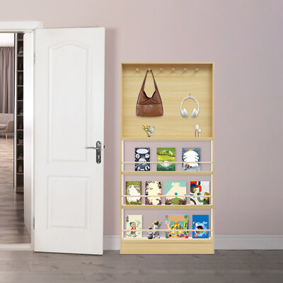 Behind Door Toddler Bookshelf with Pegboard Storage Cabinet for Toys and Books