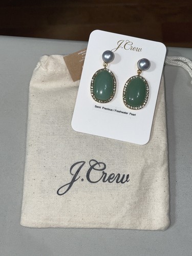 J Crew Damen Baldwin Pave Stein Süßwasser Perle Tropfen Apfelgrün Ohrringe O/S